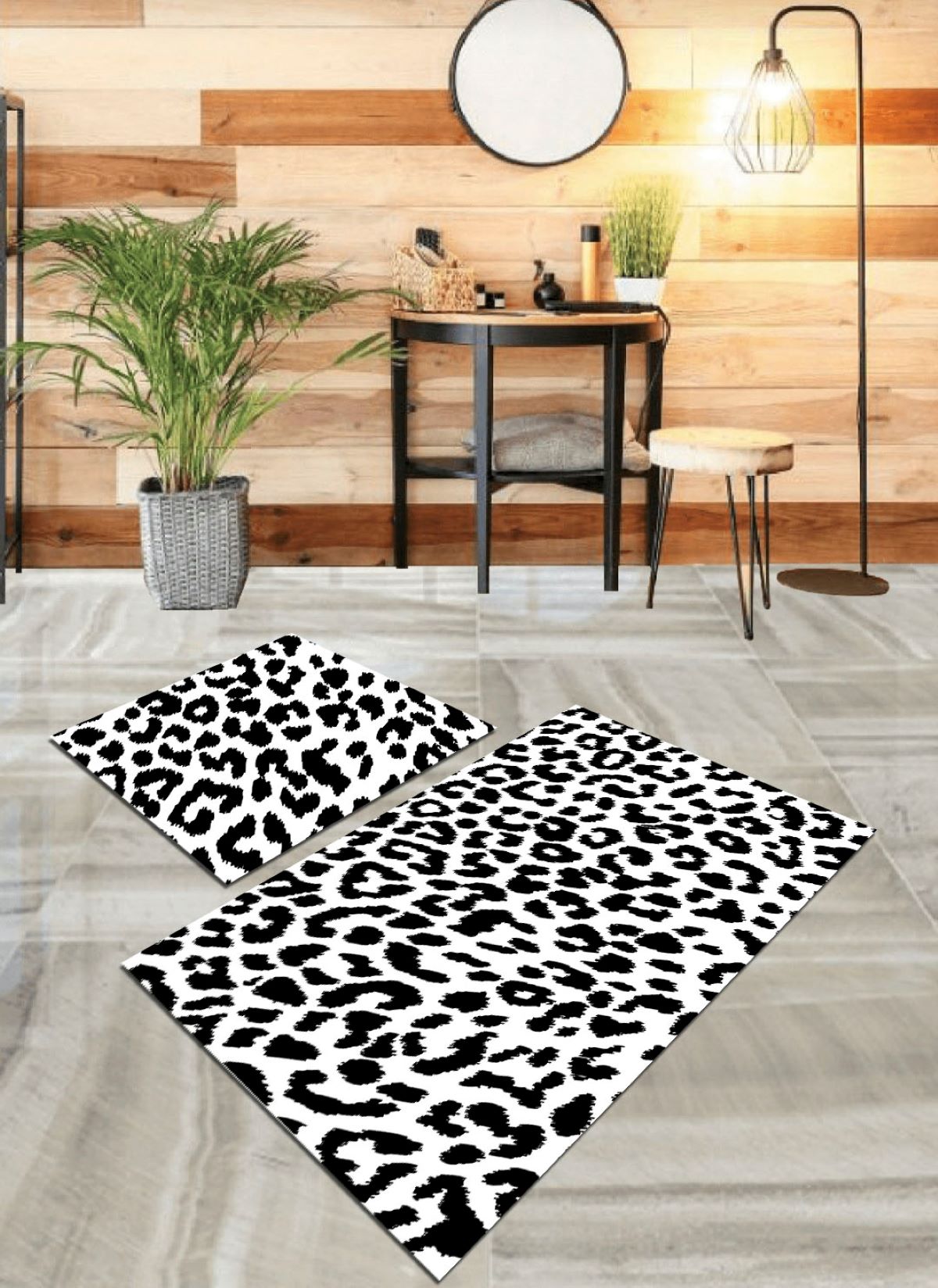 Leopar, Bambu Kumaş Pamuk Dokuma Taban Klozet Takımı Banyo Halısı (60x100-40x60 Cm 2’li Set) ARKL4091