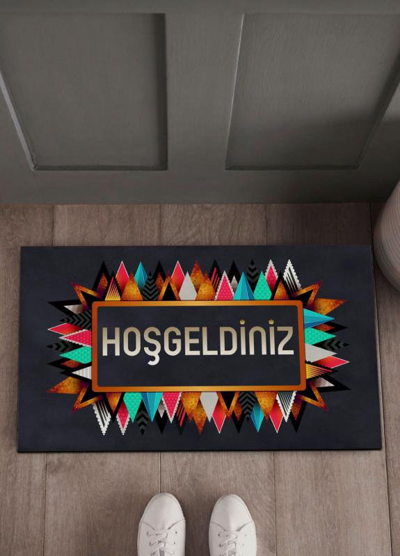 Hoşgeldiniz, Kaymaz, Dökülmez Pamuk Dokuma Taban Yıkanabilir Kapı Önü Paspası 50x80 cm